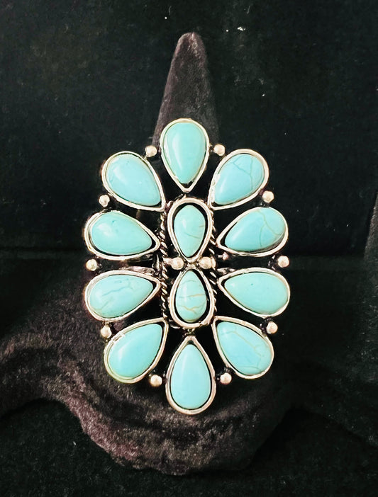 Turquoise Oval Cluster Fashion Ring