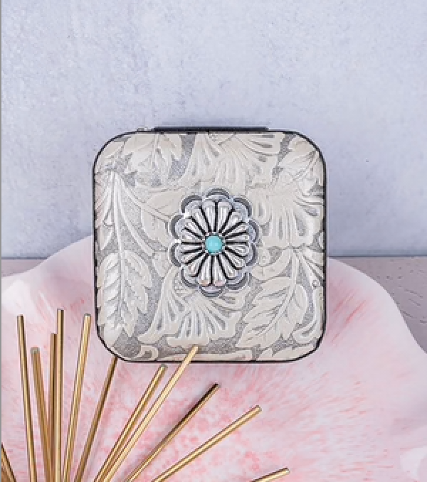 Travel Jewelry Box - Metal Silver Concho Black