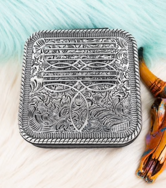 Travel Jewelry Box - Metal Boot Stitch Black