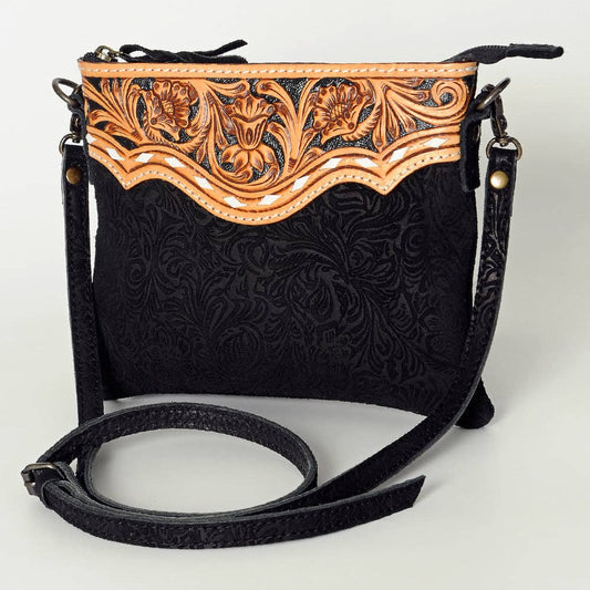 AMERICAN DARLING Crossbody Genuine Leather Western Leather Bag: ADBG109DM1E BLK No Fringe