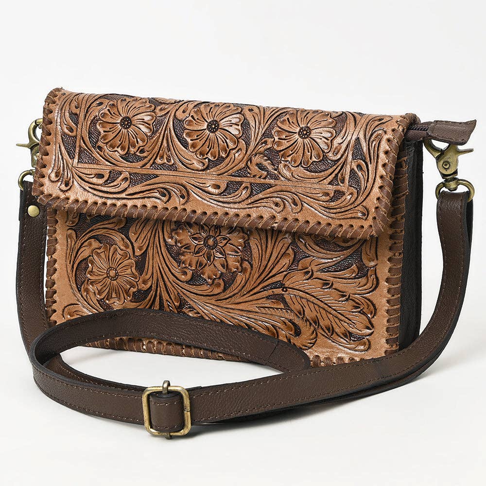 The Western Whirl-Genuine Leather Tooled Handbag: OHA119