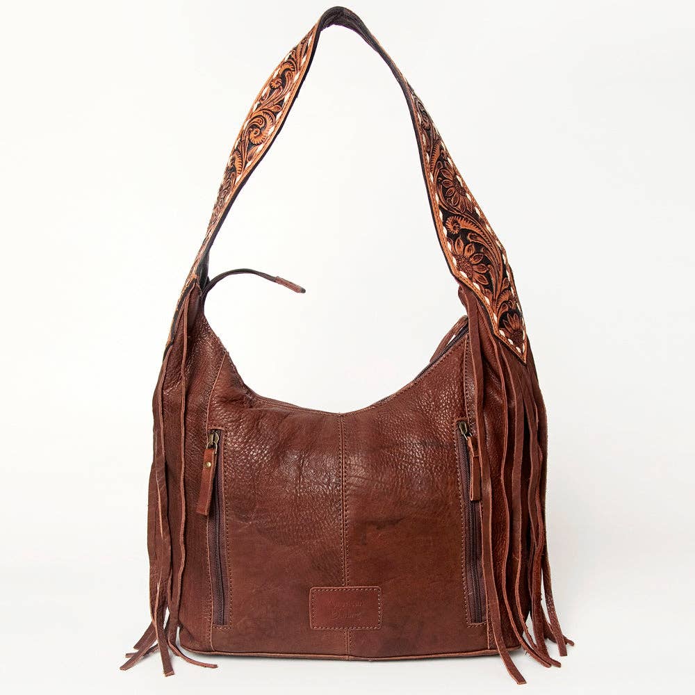 ADBGA219 American Darling Hand Tooled Genuine Leather Hobo Bag Turquoise Concho Fringe: ADBGA219A
