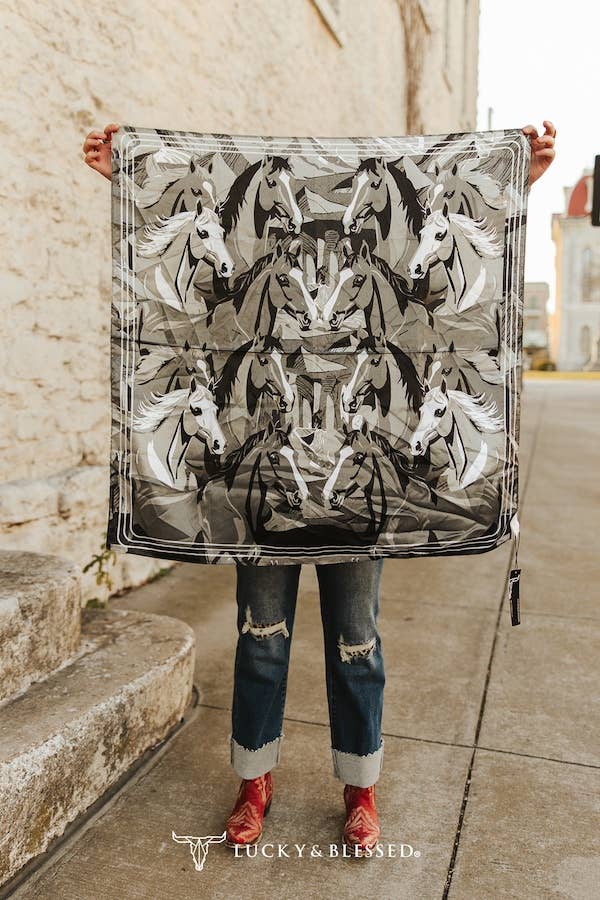 Grey Horse Collage Printed Wild Rag