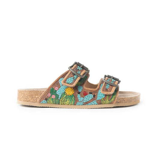 Myra Falling Feather Sandals In Green and Brown