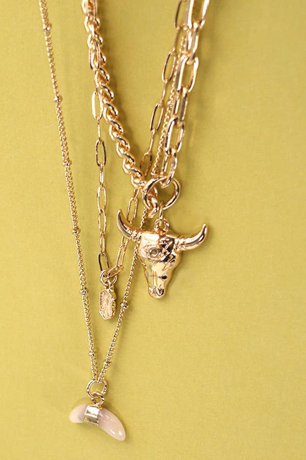 BULL HORN MULTI LAYER NECKLACE | 80N243: Gold