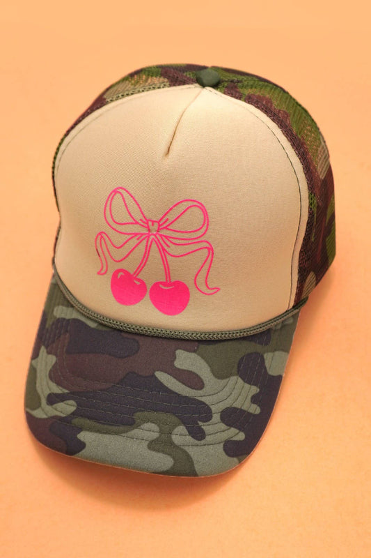 TRUCKER HAT BOW CHERRY CAMOUFLAGE CAP | 40HW731: CAMO BEIGE
