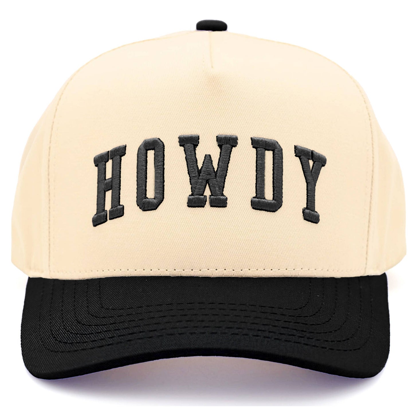 C.C HOWDY Letter Embroidered Two Tone Trucker Cap: Black