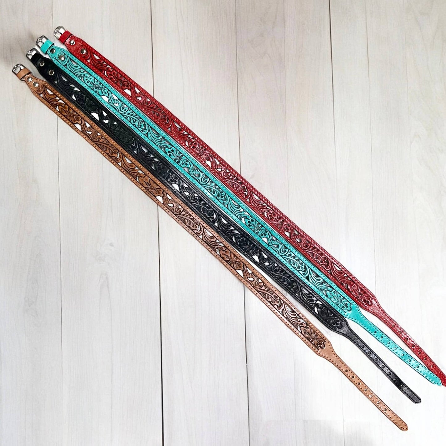 Tooled leather hat band : Turquoise