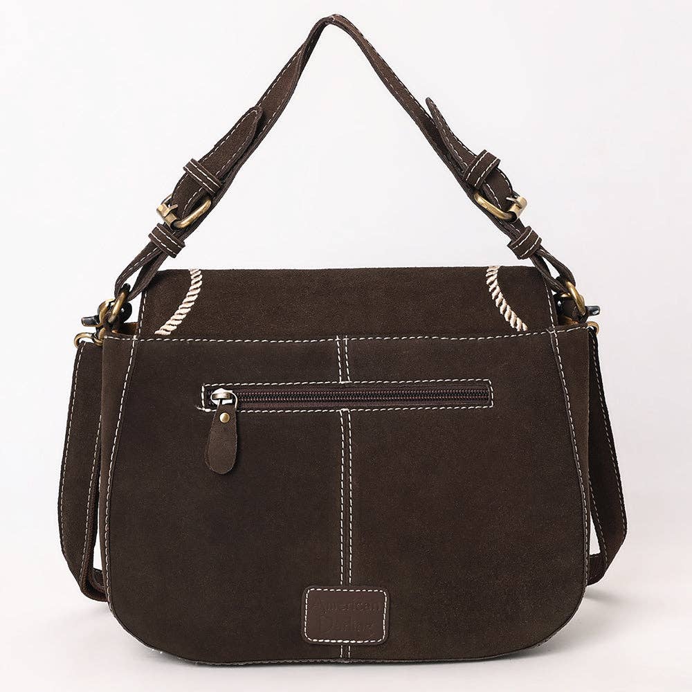 Dark Brown Crossbody Genuine Western Suede Leather women bag: ADBGA670B