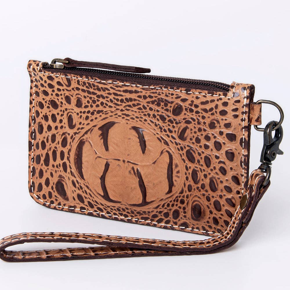 ADBG961 Croc-Embossed Leather Wristlet with Zip Pocket & Strap: ADBG961B