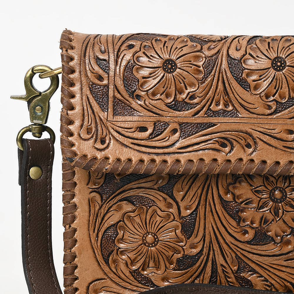 The Western Whirl-Genuine Leather Tooled Handbag: OHA119