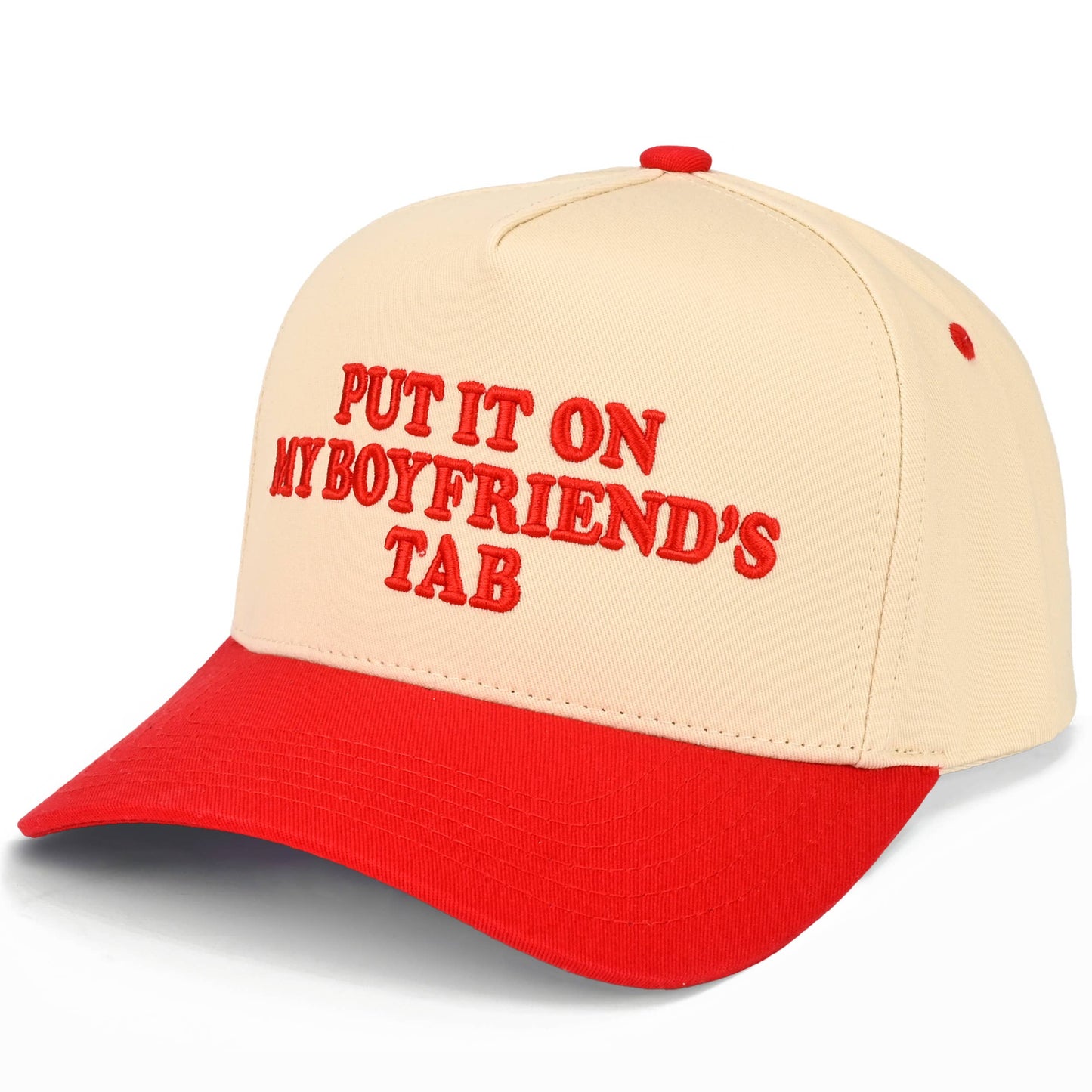 C.C PUT IT ON MY BOYFRIEND'S TAB Letter Two Tone Trucker Hat: Red