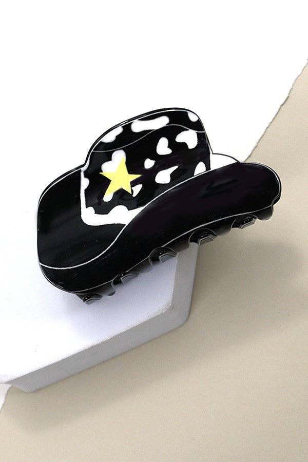 WESTERN COWGIRL BOOT HAIR CLAW CLIPS  40H569: COW WHITE