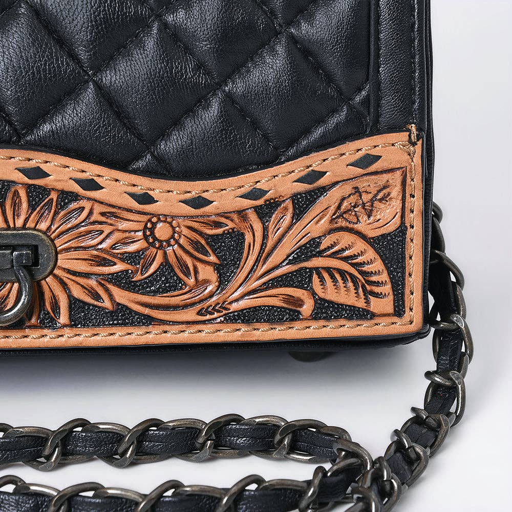 ADBG1685 American Darling Quilted Leather Crossbody | Hand-Tooled Floral Accent Purse: ADBG1685