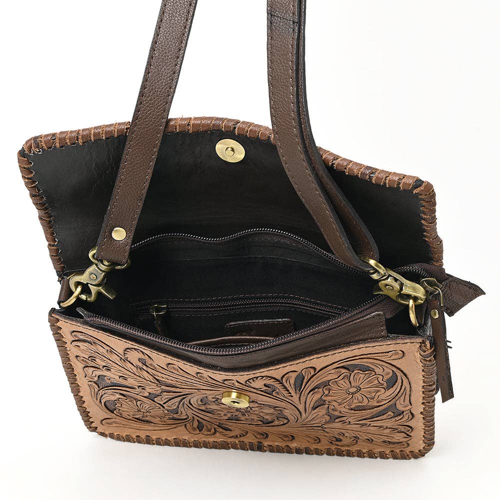 The Western Whirl-Genuine Leather Tooled Handbag: OHA119