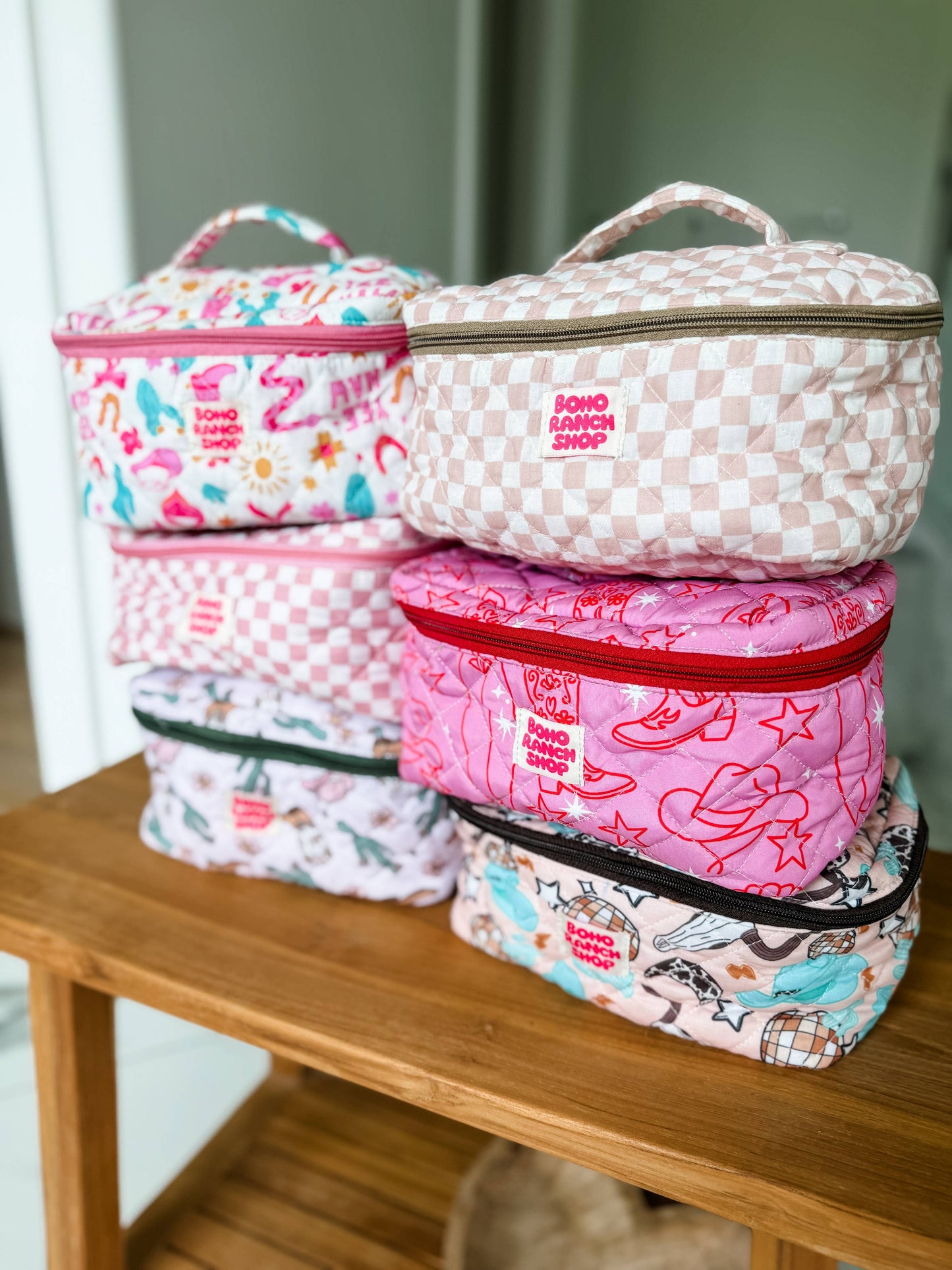 Quilted Western Makeup Bag  | Cowgirl Cosmetic Bag Fabric : YEEHAW DOODLE