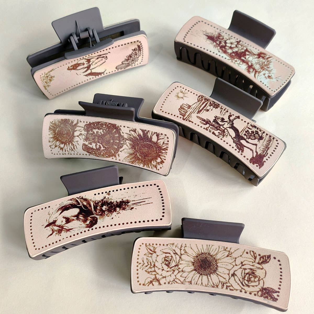 Cactus Print Leather Hair Claw Clip, Western Style_CWAHA0606: TYPE1 / (OS) 3