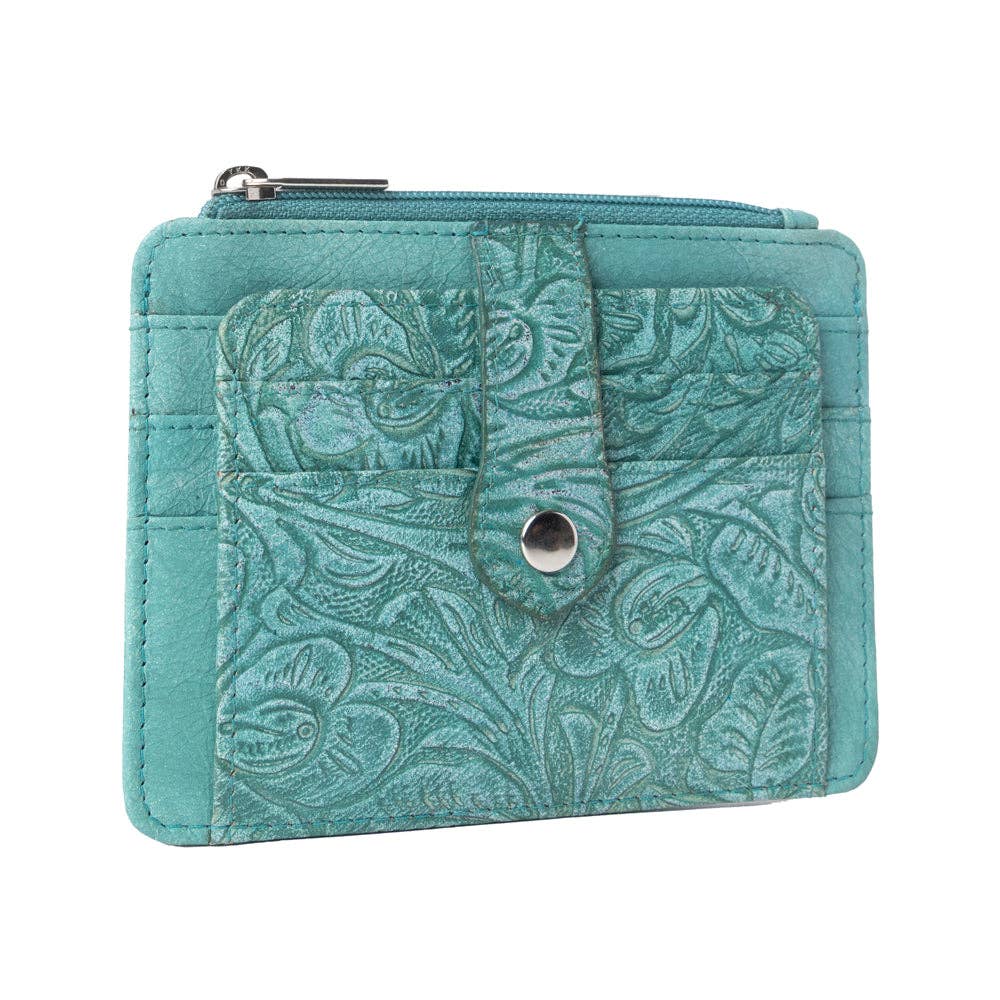 Driftwood Cove Embossed Leather Credit Card Holder in Ocean Sage: Ocean Sage