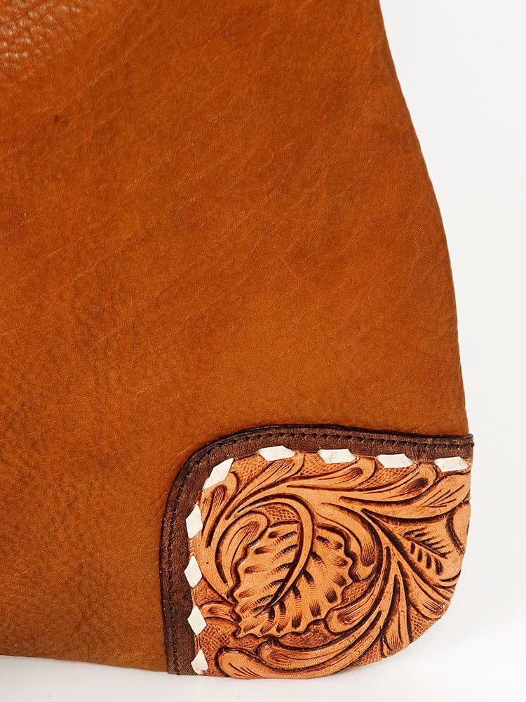 LC-ADBGA237A American Darling Hand-Tooled Leather Hobo Bag Full Grain with Tassel Detail