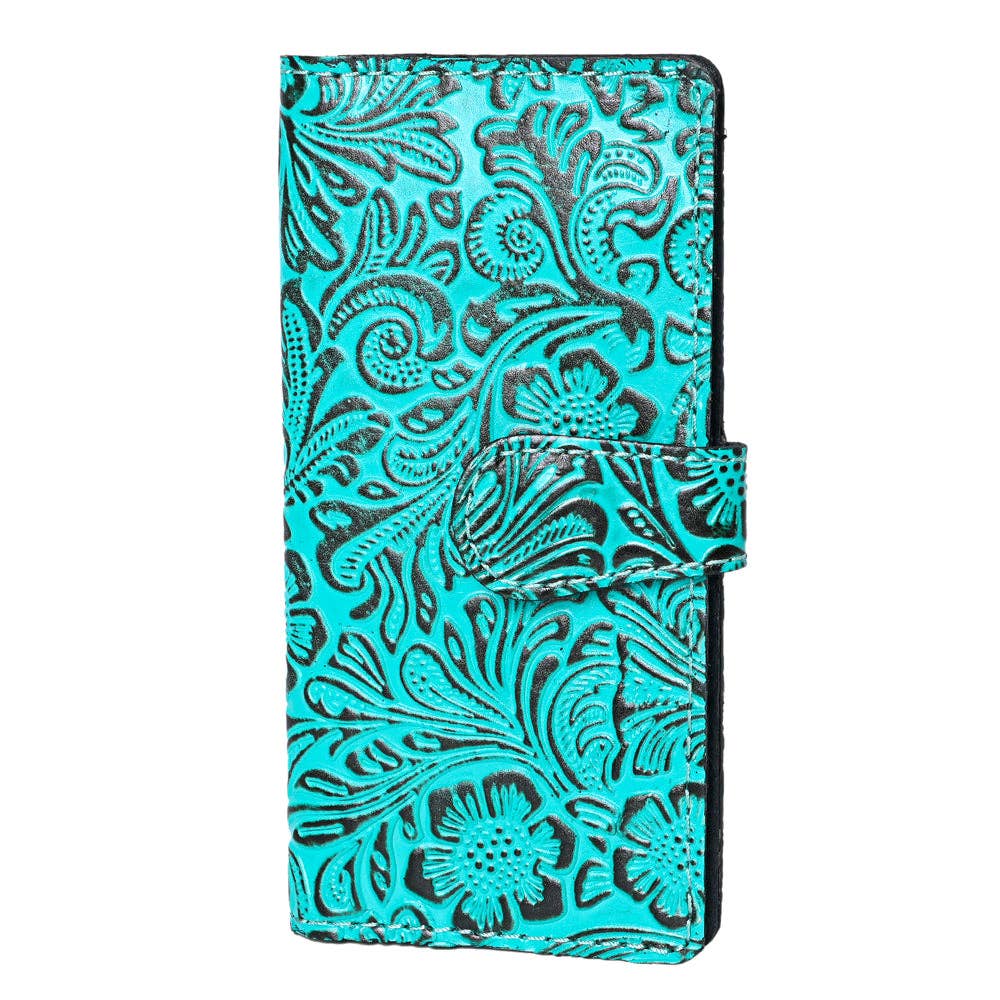 Tooled Turquoise Genuine Leather Western Wallet: KBG295
