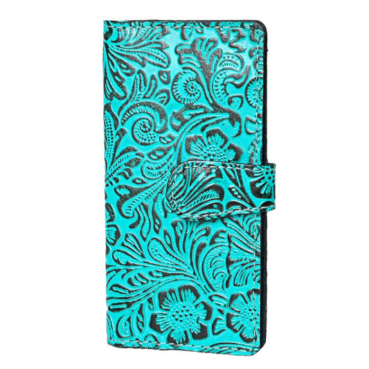 Tooled Turquoise Genuine Leather Western Wallet: KBG295