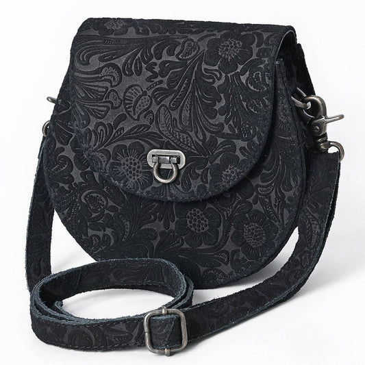 American Darling Black Tooled Leather Canteen Crossbody - Western Handmade Bag: ADBG1693