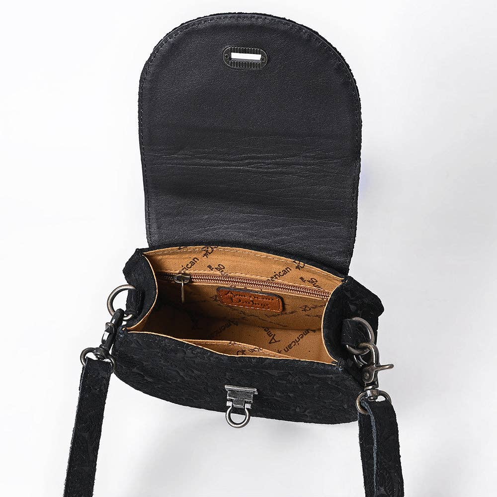 American Darling Black Tooled Leather Canteen Crossbody - Western Handmade Bag: ADBG1693