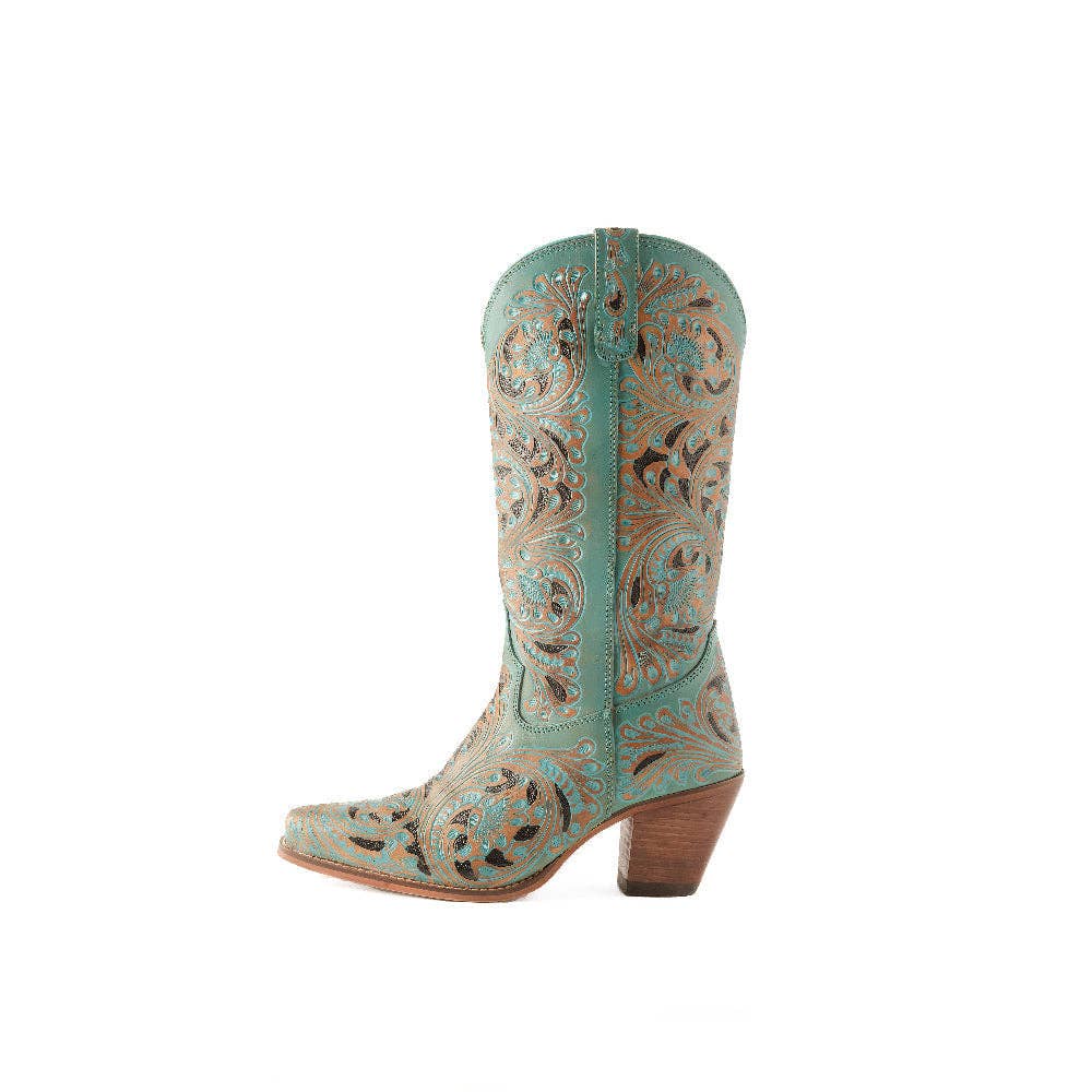 Kasiopeah Hand-tooled Boots in Turquoise: Turquoise / 8