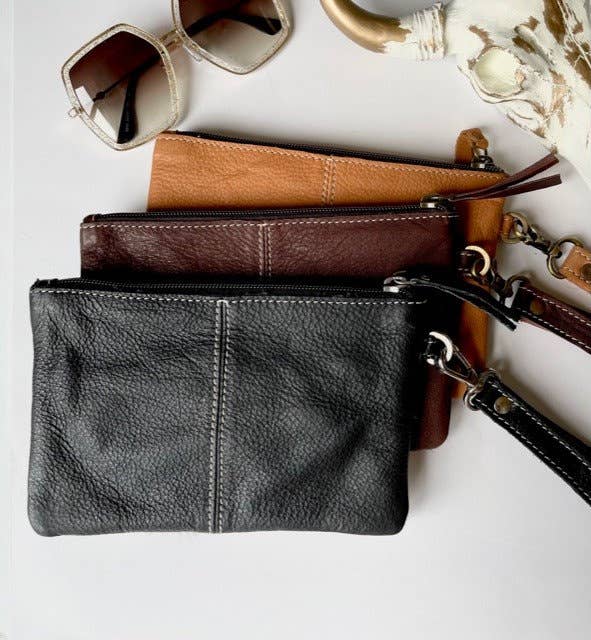 Western Hairon Cowhide Wristlet Purse Bag: BROWN + WHITE COWHIDE