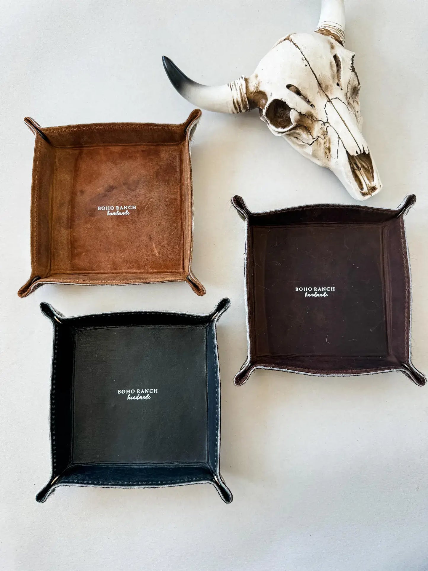 COWHIDE LEATHER TRAY - jewelry storage keys : TAN