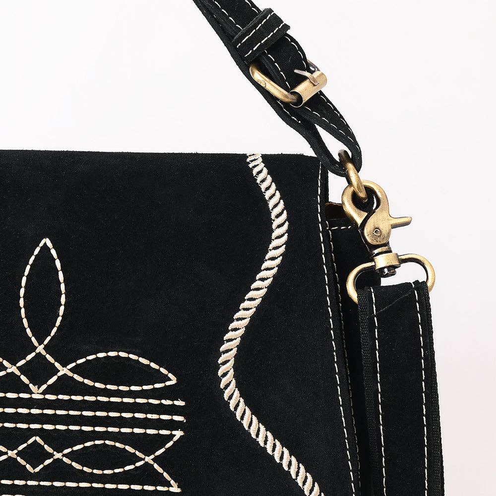 Black Crossbody Genuine Western Suede Leather women bag: ADBGA670A