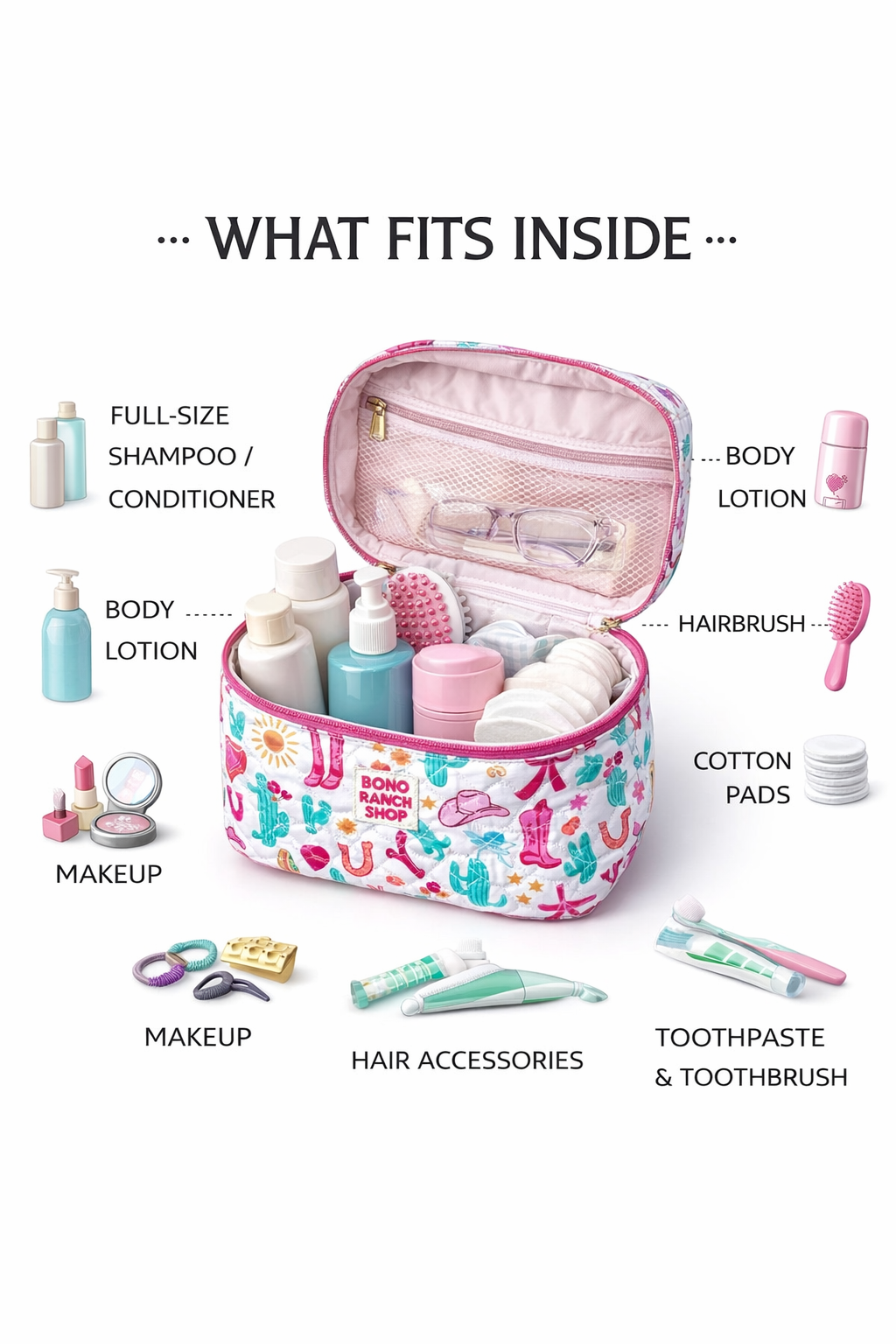 Quilted Western Makeup Bag  | Cowgirl Cosmetic Bag Fabric : RODEO BARBIE