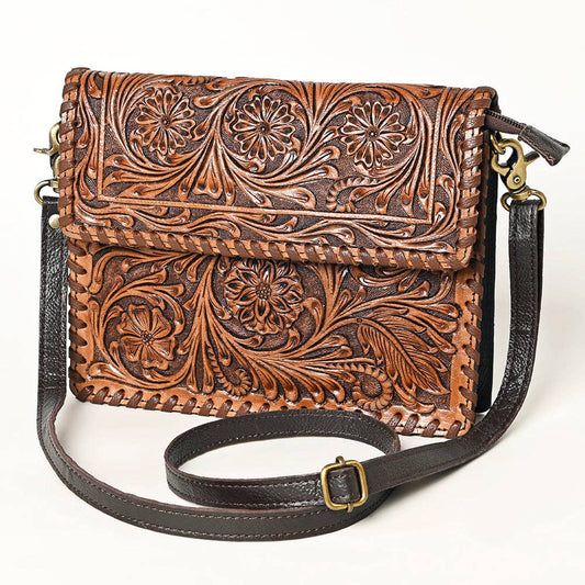 The Western Whirl-Genuine Leather Tooled Handbag: OHA119