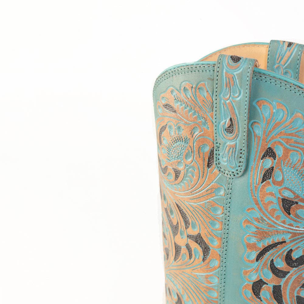 Kasiopeah Hand-tooled Boots in Turquoise: Turquoise / 7