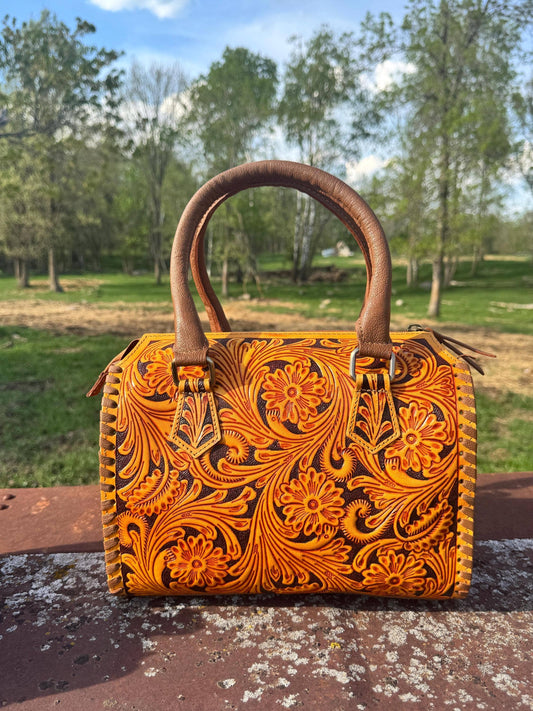 Sorrel Sunset Speedy Western Genuine Leather Barrel Bag Purse: Medium