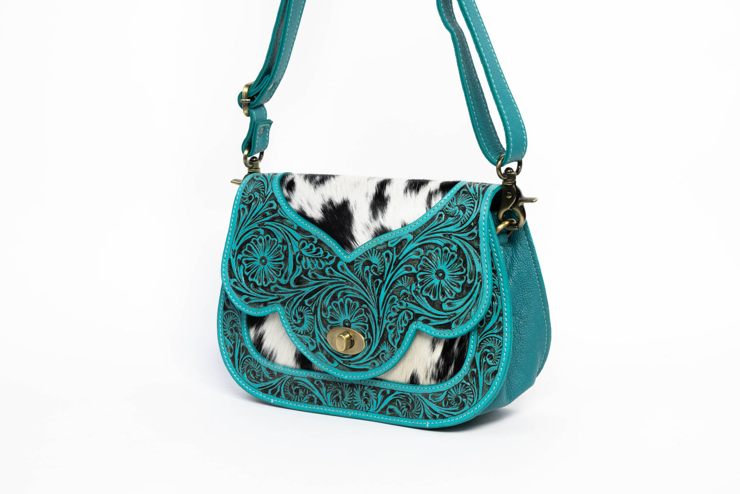 Turquoise Scalloped Flap Leather Purse ABHB 18-25204
