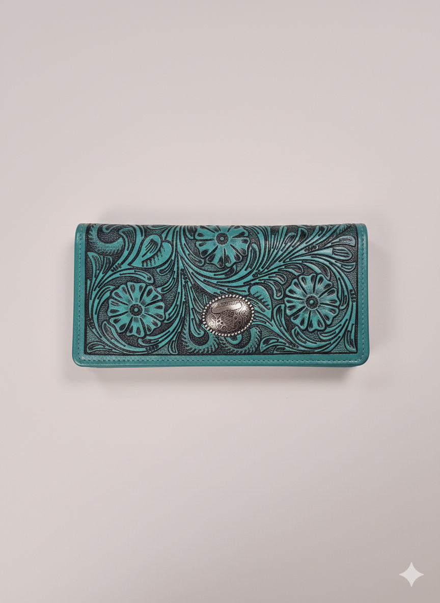 Turquoise Leather Wallet Floral Filigree ABLW 18-25202