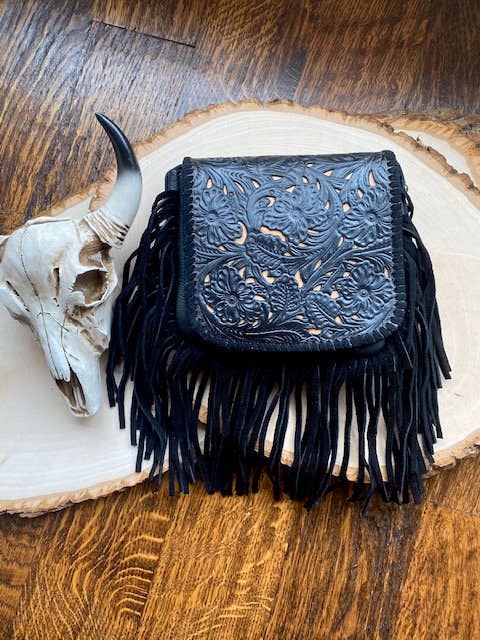 THE LEXIE CROSSBODY - BLACK - Laser Cut Crossbody Purse: Medium