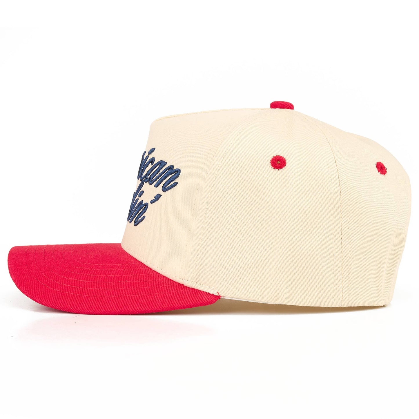 C.C AMERICAN DARLIN' Letter on Two Tone Trucker Hat: Red