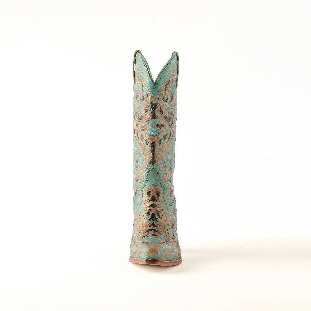 Kasiopeah Hand-tooled Boots in Turquoise: Turquoise / 7