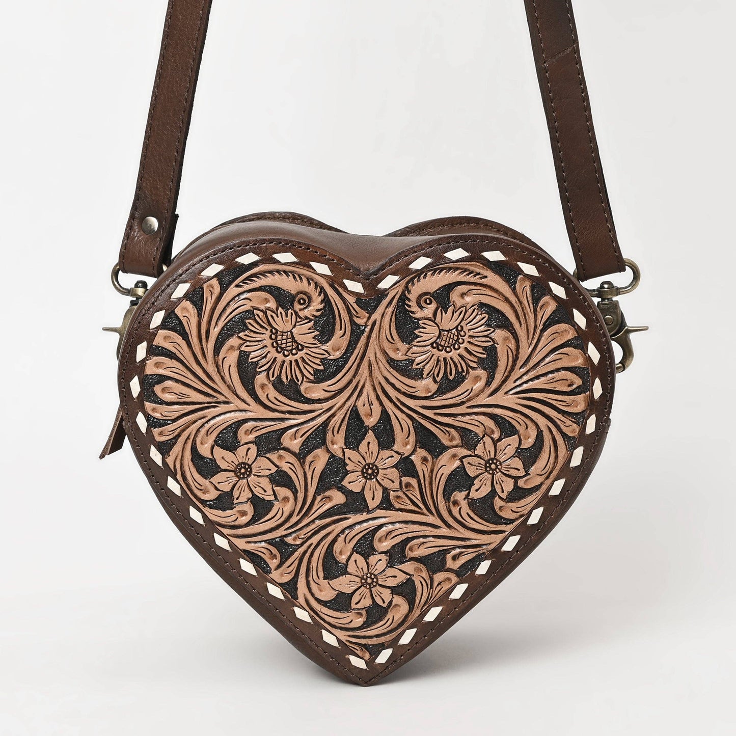 ADBGA430 American Darling Canteen Hand-Tooled Leather Crossbody Bag Western Floral Design: ADBGA430A