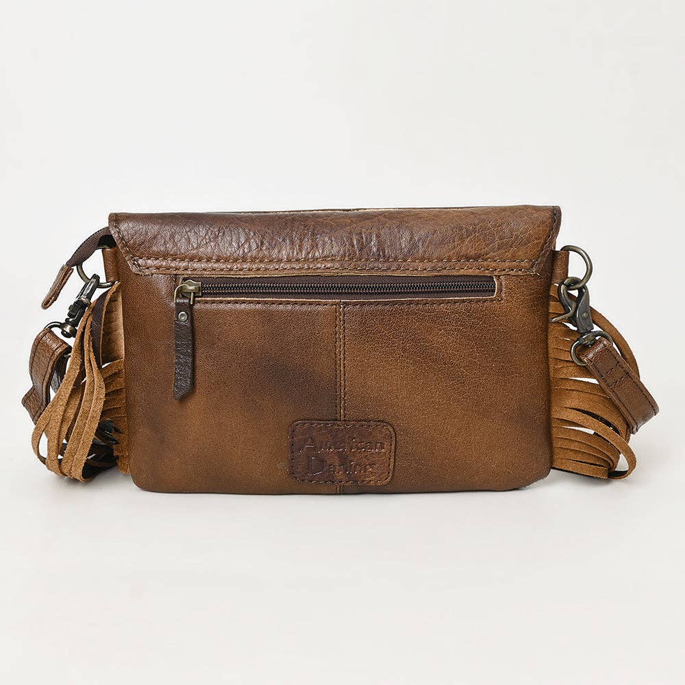 ADBG1484 American Darling Cowhide Hand-Tooled Envelop Bag | Fringe Crossbody Purse: ADBG1484 1