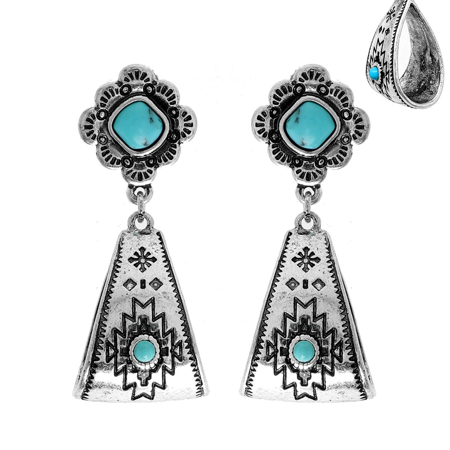 Western Flower Tribal Turquoise Loop Earrings