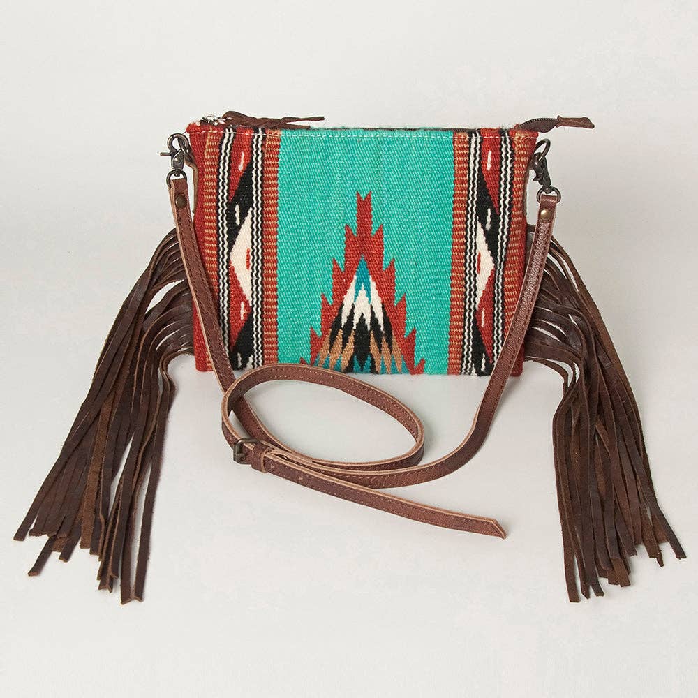 ADBG236 American Darling Cross body Bag with Woven Saddle Blanket & Fringes: ADBG236AT