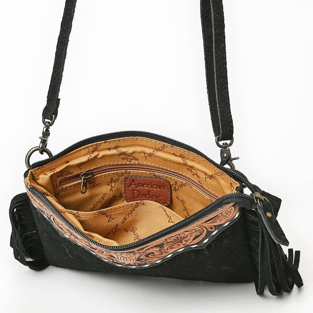 ADBG109 American Darling Hand-Tooled and Floral Embossed Leather Western Crossbody Bag: ADBG109DM2