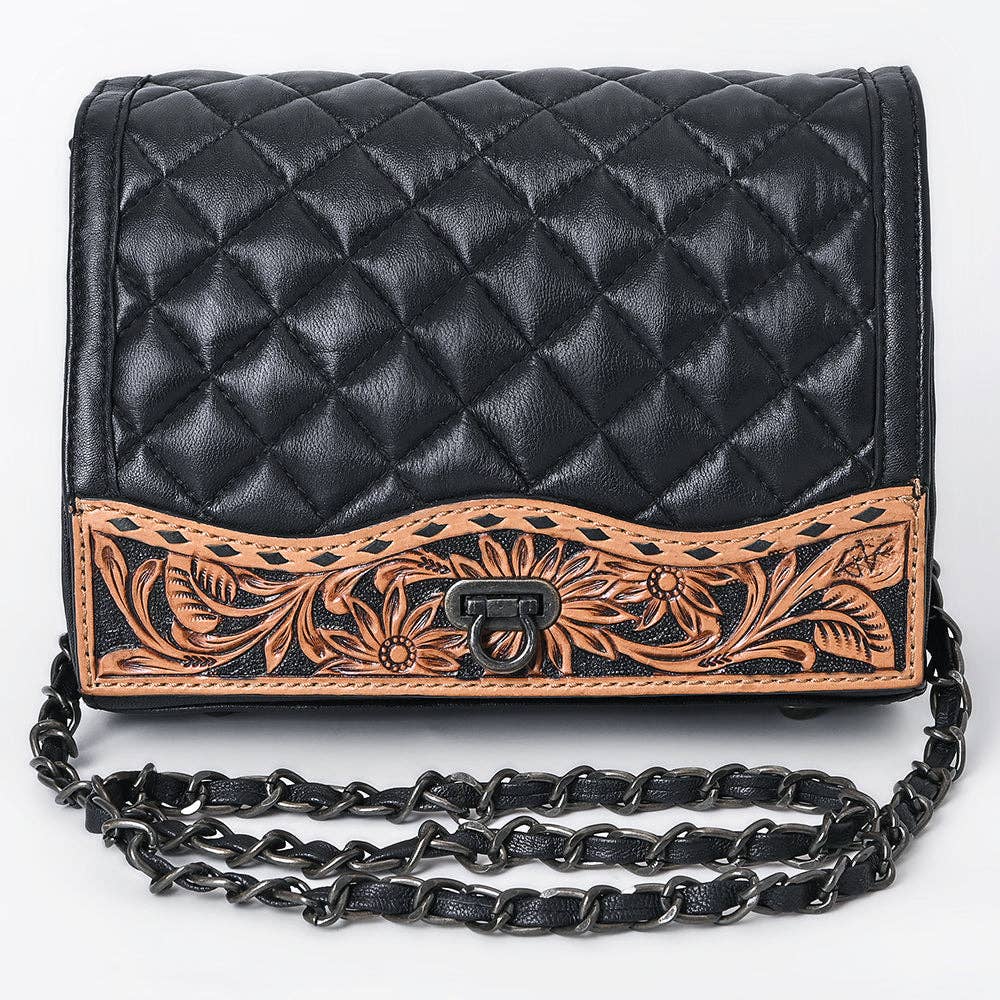 ADBG1685 American Darling Quilted Leather Crossbody | Hand-Tooled Floral Accent Purse: ADBG1685