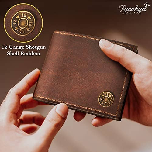 Shotgun Shell Hunting Wallet - Full-Grain Leather Wallets for Men - RFID Blocking Wallet – Western Wallets for Men w/ 7 Card Slots – Slim & Durable Mens Western Wallet - Great Hunting Gifts for Men