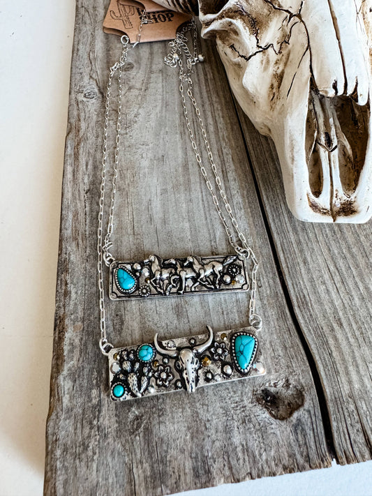 Western Stone Bar Necklace - Steer | Horses: HORSES