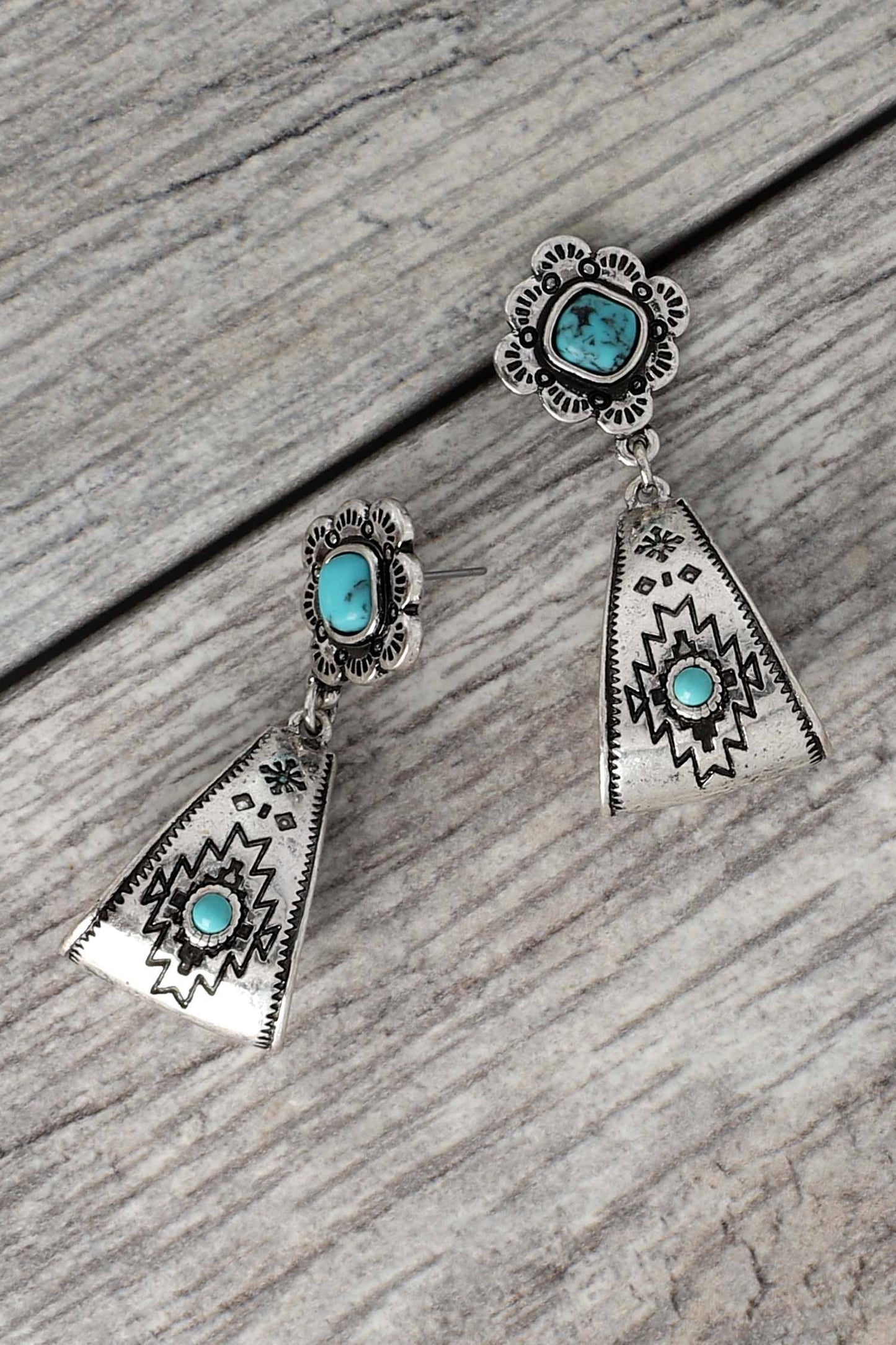 Western Flower Tribal Turquoise Loop Earrings