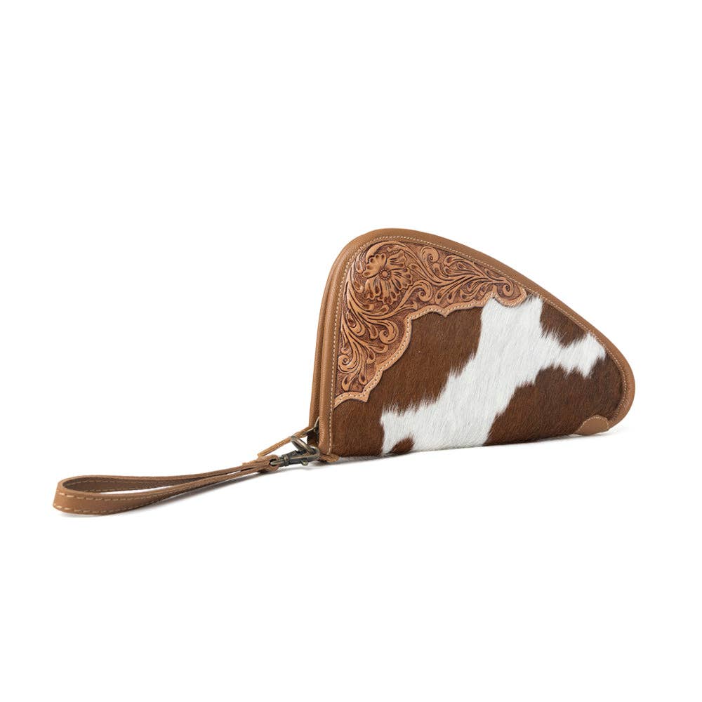 Cinder Oak Handtooled Hairon Leather Gun Case in Sunlit Sand: Sunlit Sand